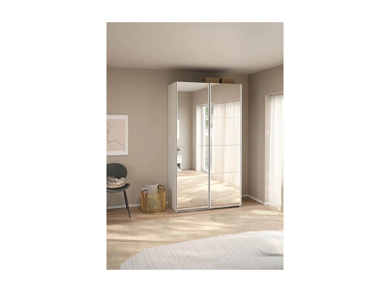 Catania armoire coulissante 2 portes avec miroir 120x220cm blanc.