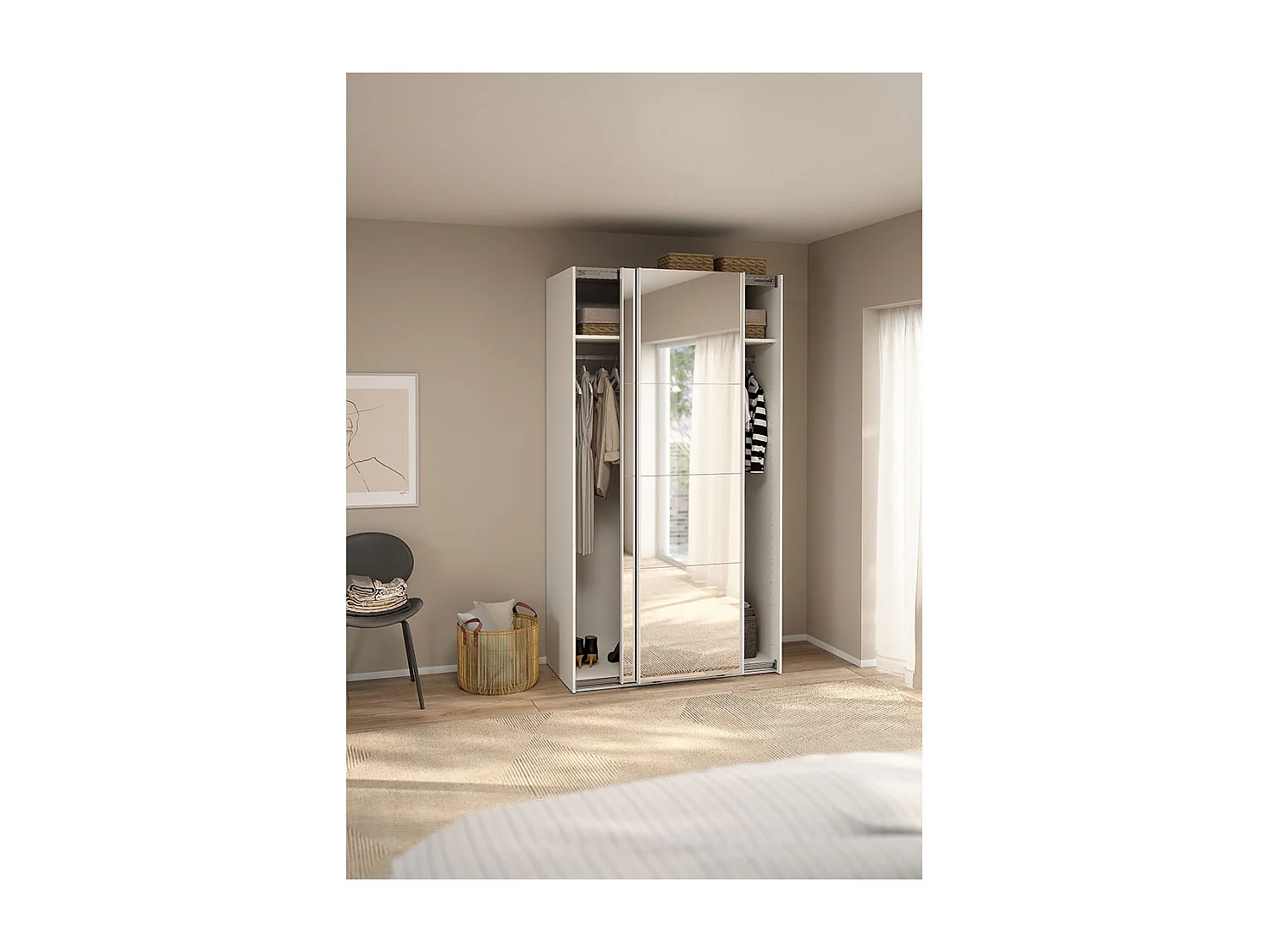 Catania armoire coulissante 2 portes avec miroir 120x220cm blanc.