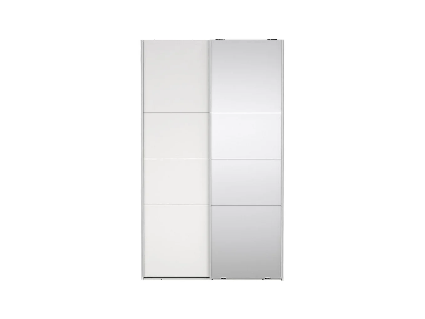Catania Kleiderschrank 201x119x65cm, 1 Schiebetür, 1 Schiebetür mit Spiegel weiß.