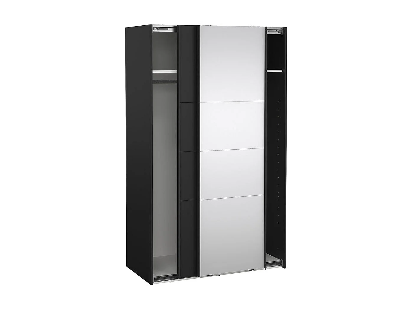 Catania Kleiderschrank 201x119x65cm, 1 Schiebetür, 1 Schiebetür mit Spiegel matt schwarz.