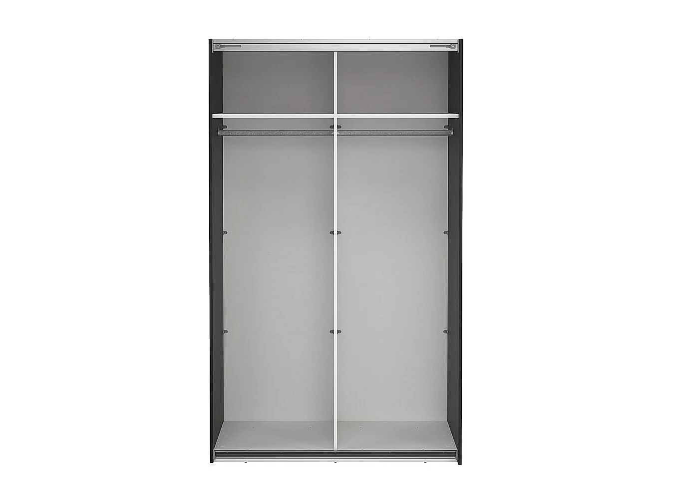 Catania Kleiderschrank 201x119x65cm, 1 Schiebetür, 1 Schiebetür mit Spiegel matt schwarz.