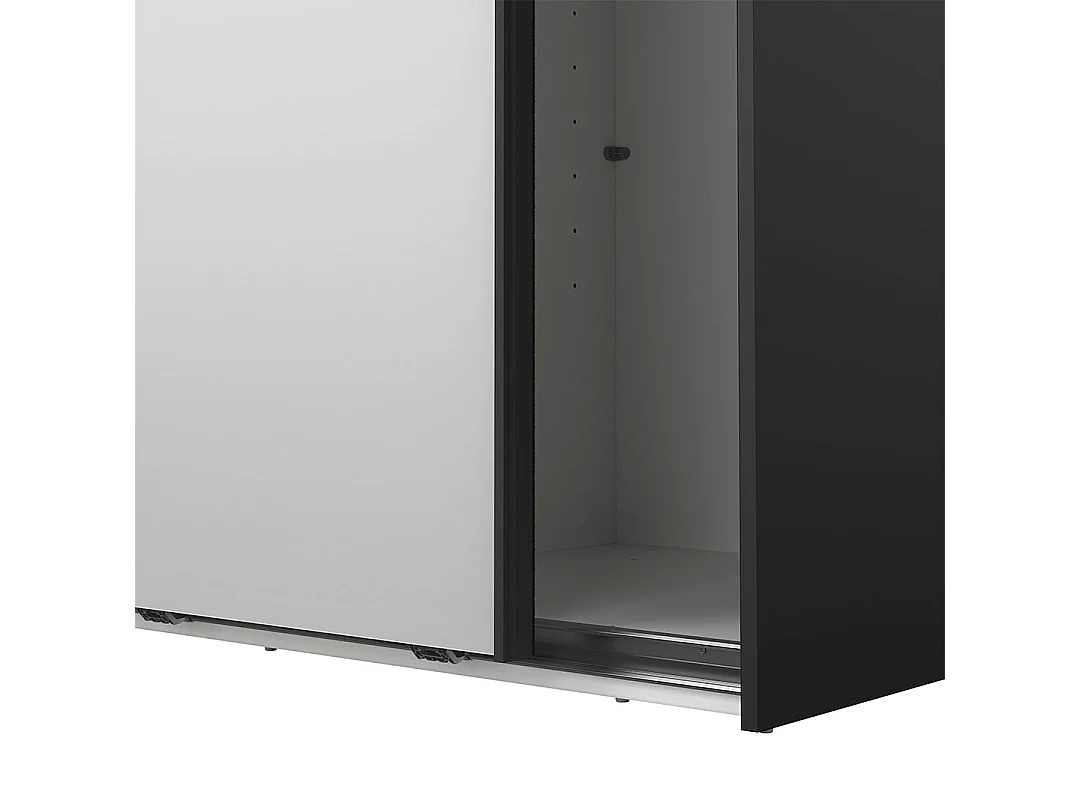 Catania Kleiderschrank 201x119x65cm, 1 Schiebetür, 1 Schiebetür mit Spiegel matt schwarz.
