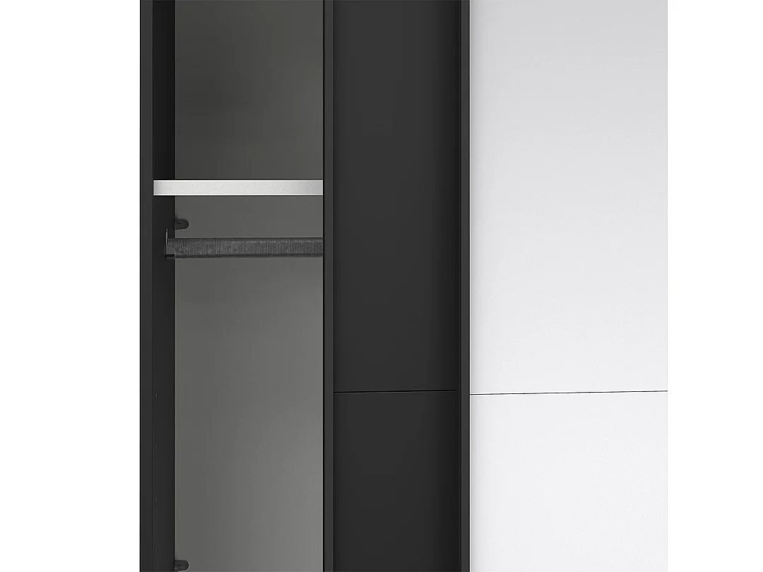 Catania Kleiderschrank 201x119x65cm, 1 Schiebetür, 1 Schiebetür mit Spiegel matt schwarz.
