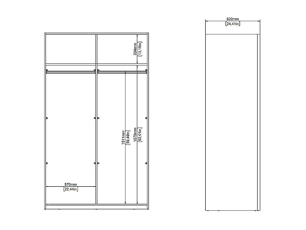 Catania Kleiderschrank 201x119x65cm, 1 Schiebetür, 1 Schiebetür mit Spiegel matt schwarz.