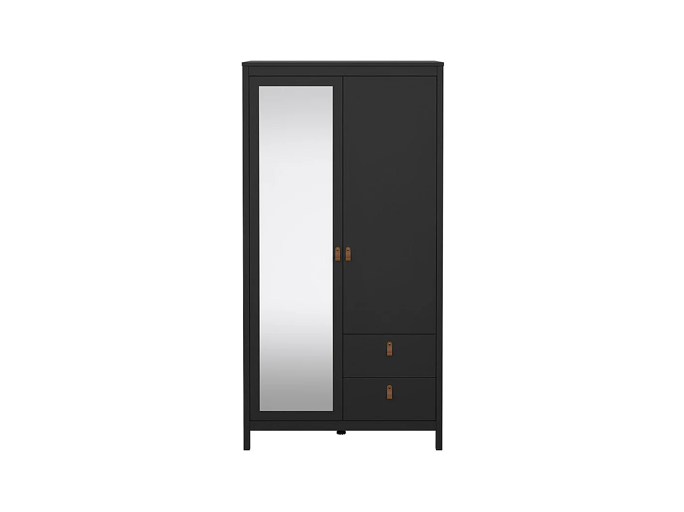 Madrid Kleiderschrank 199x103x59cm, 1 Tür, 1 Spiegeltür, 2 Schubladen matt schwarz.