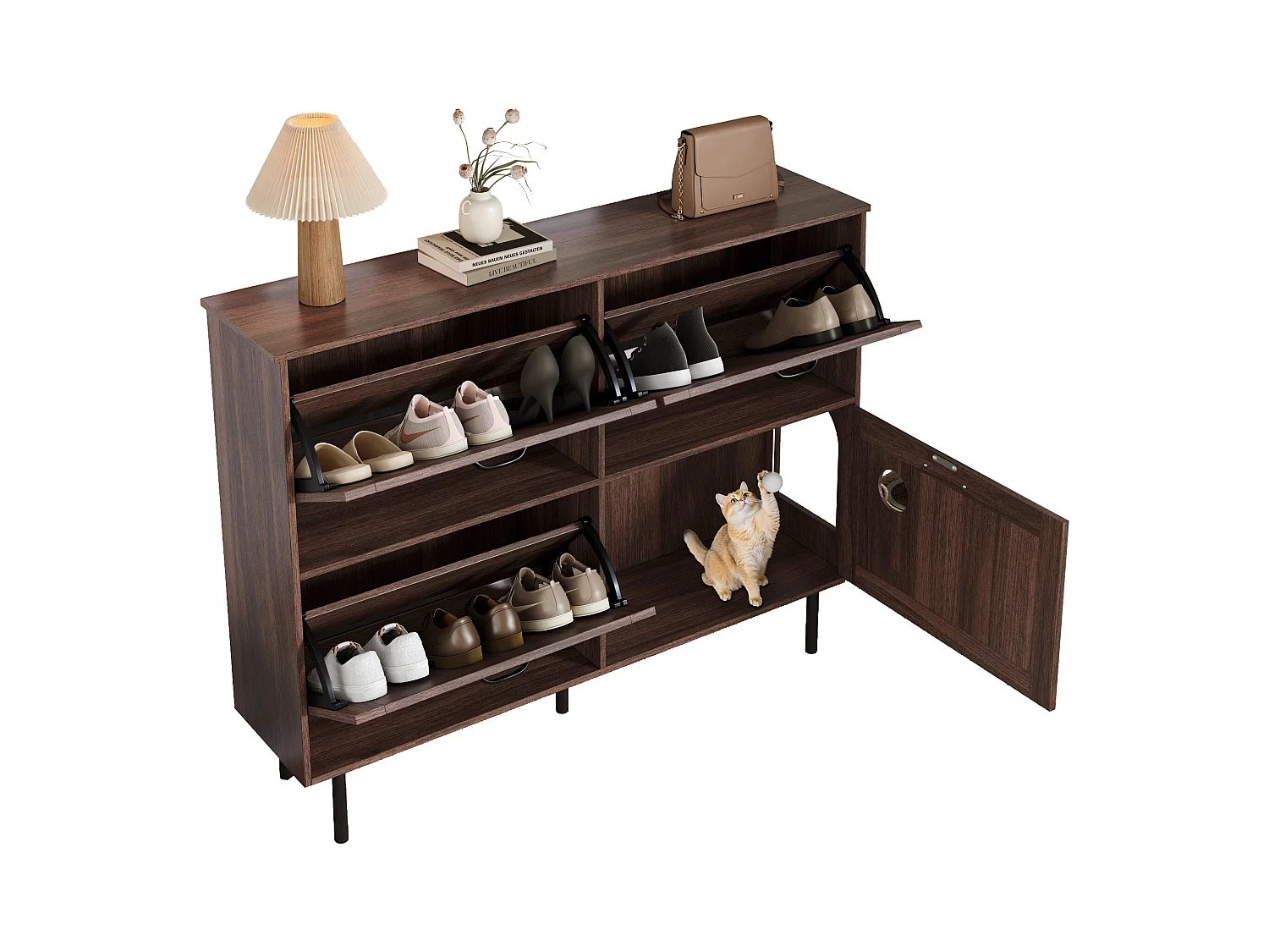 Meuble à chaussures étroit à 3 volets - 120 x 28 x 92 cm - avec rangement - aggloméré - marron