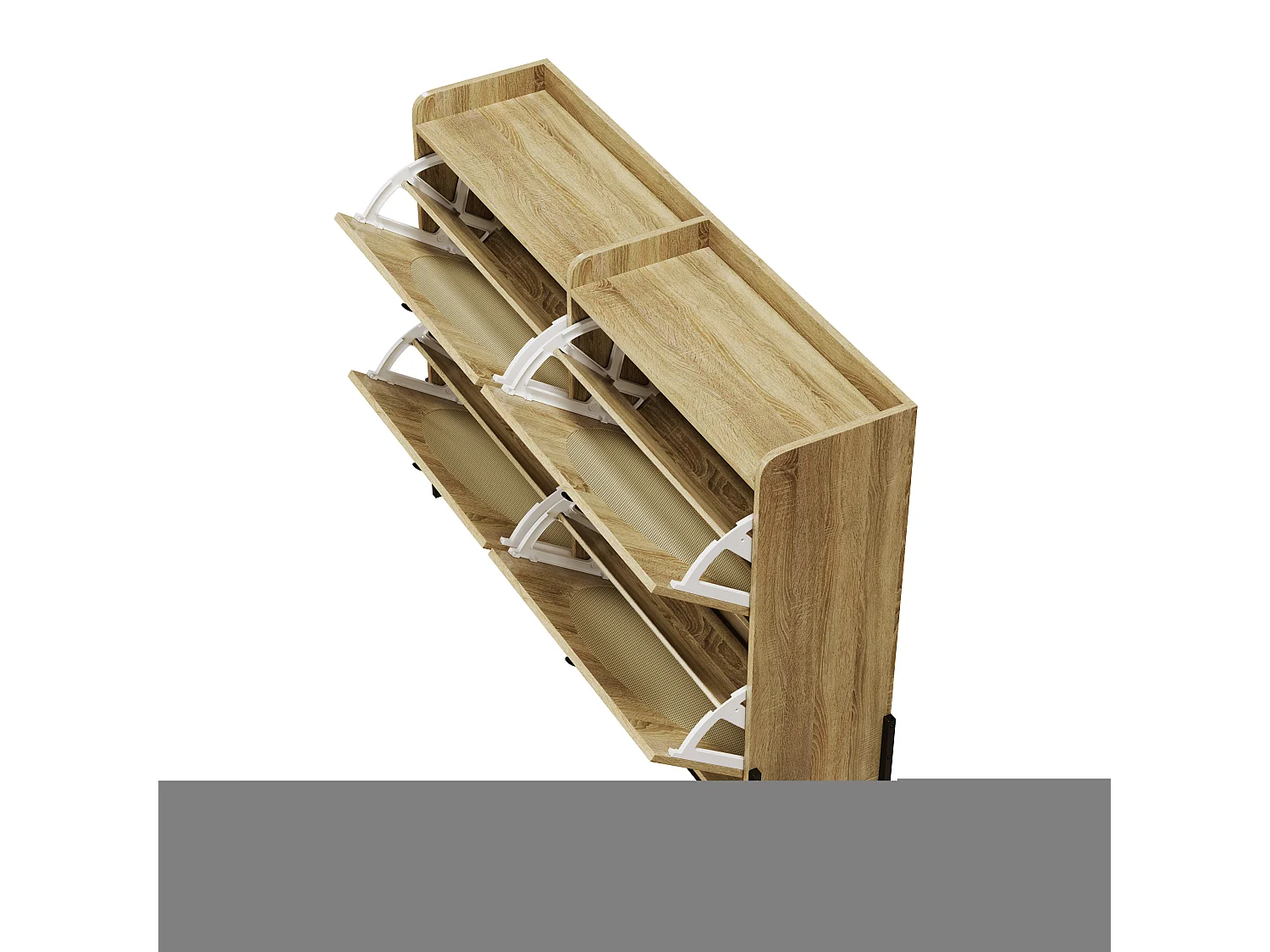 Schoenenkast met 4 kleppen - 121 x 25 x 91,5 cm - verstelbaar schoenenrek - spaanplaat - naturel