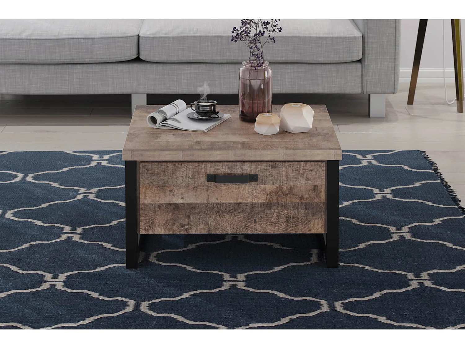 Emile Couchtisch 2 Schubladen, EicheTabak dekor.