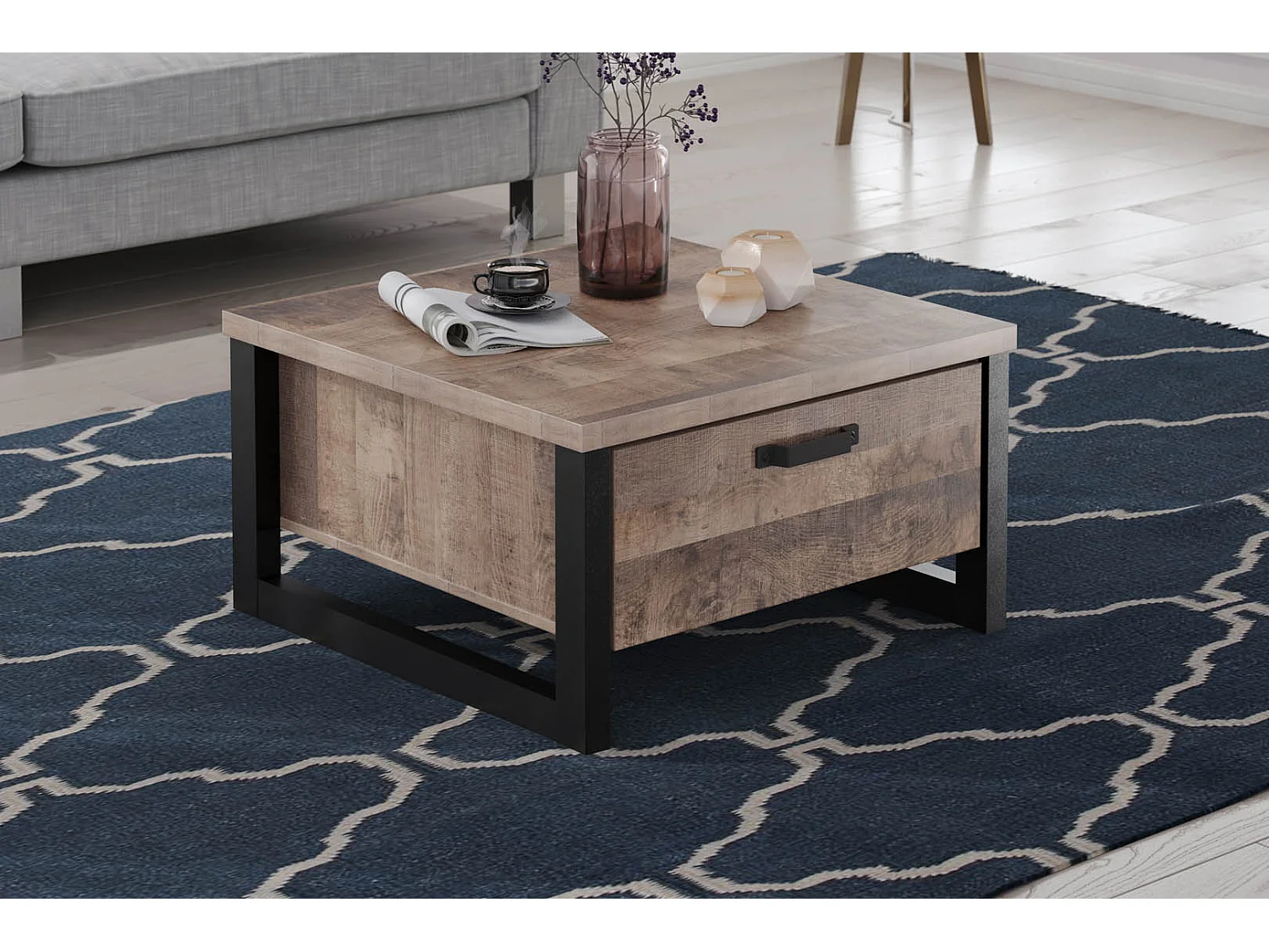 Emile Couchtisch 2 Schubladen, EicheTabak dekor.