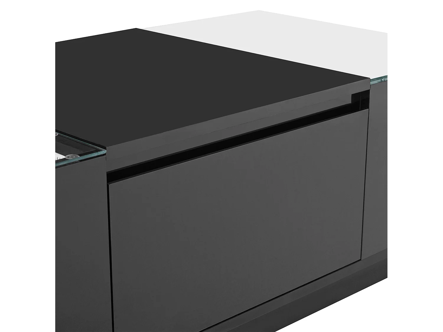 Moderner Couchtisch - 105 x 50 x 35 cm - mit 2 Schubladen + LEDs - Glasplatte - Spanplatte - Schwarz