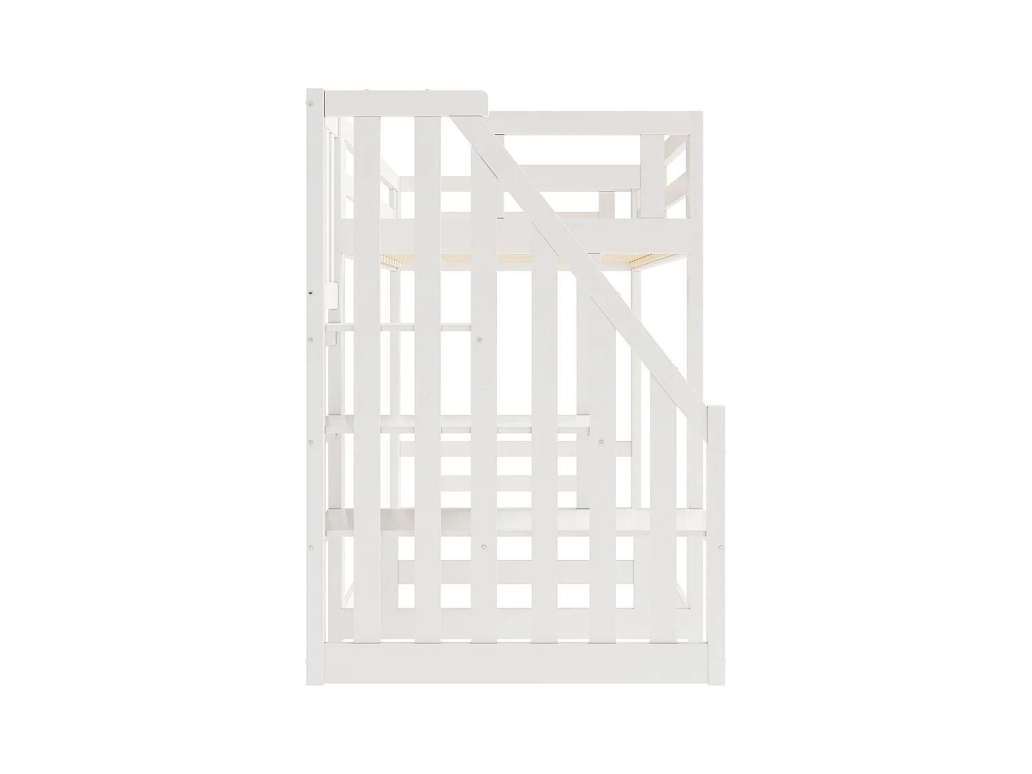 Lit superposés pour enfant - 90 x 200cm - avec escalier de sécurité - bois + MDF - blanc