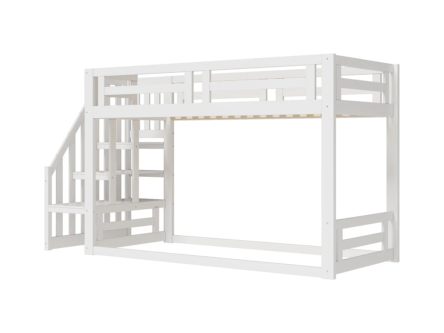 Lit superposés pour enfant - 90 x 200cm - avec escalier de sécurité - bois + MDF - blanc