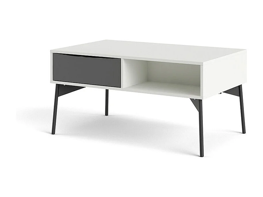 Elly Couchtisch 1 Schublade, 3 Einlegeböden mattweiß, grau.