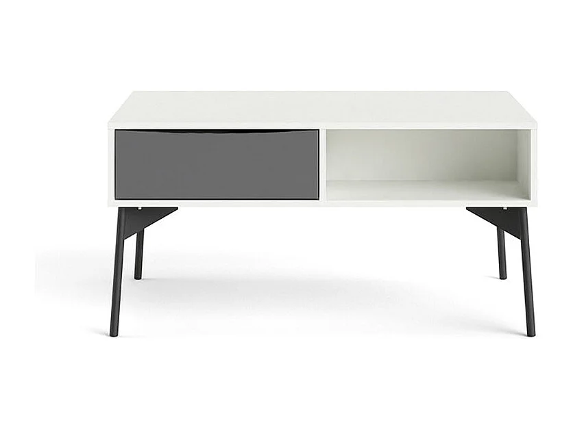 Elly Couchtisch 1 Schublade, 3 Einlegeböden mattweiß, grau.