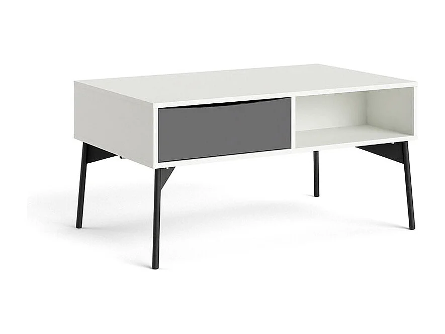 Elly Couchtisch 1 Schublade, 3 Einlegeböden mattweiß, grau.