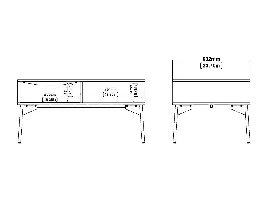 Elly Couchtisch 1 Schublade, 3 Einlegeböden mattweiß, grau.