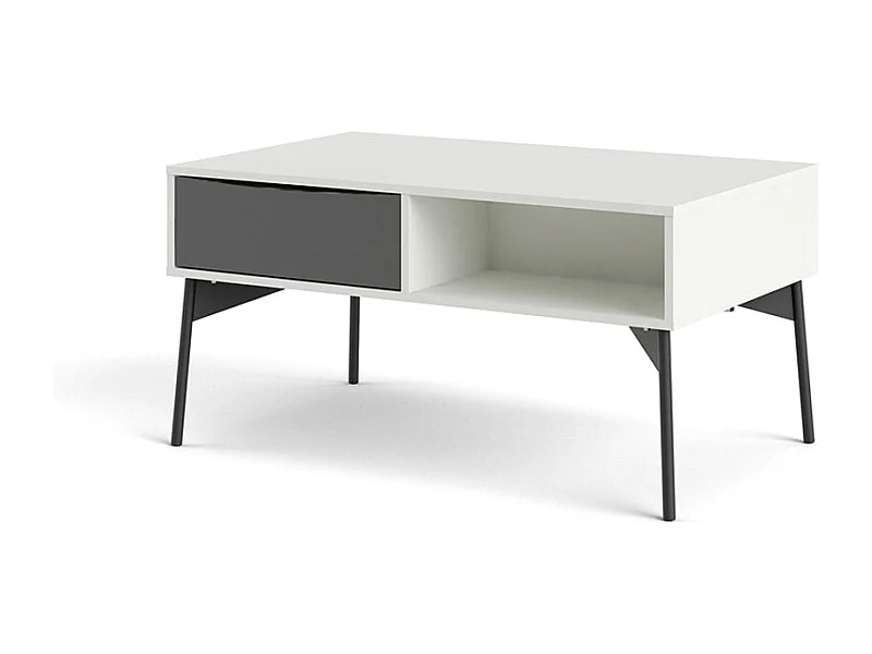 Elly Couchtisch 1 Schublade, 3 Einlegeböden mattweiß, grau.