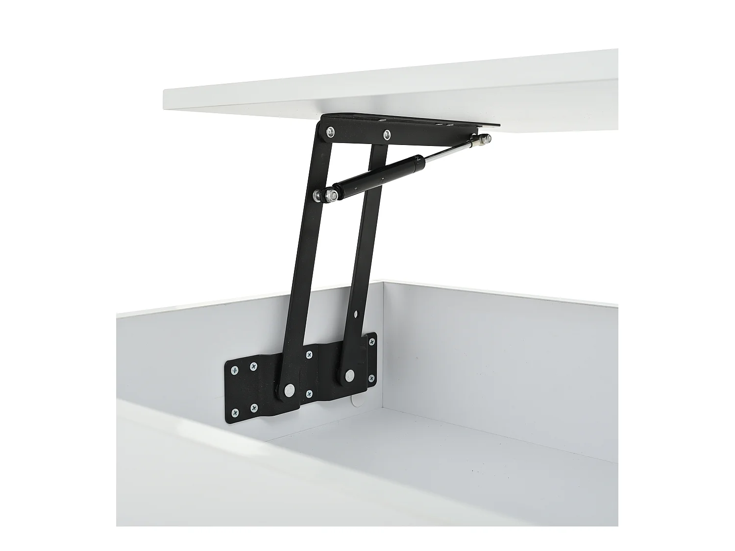 Table basse relevable 120x50x46 cm - avec éclairage LED - 2 tiroirs - MDF + verre trempé - blanc