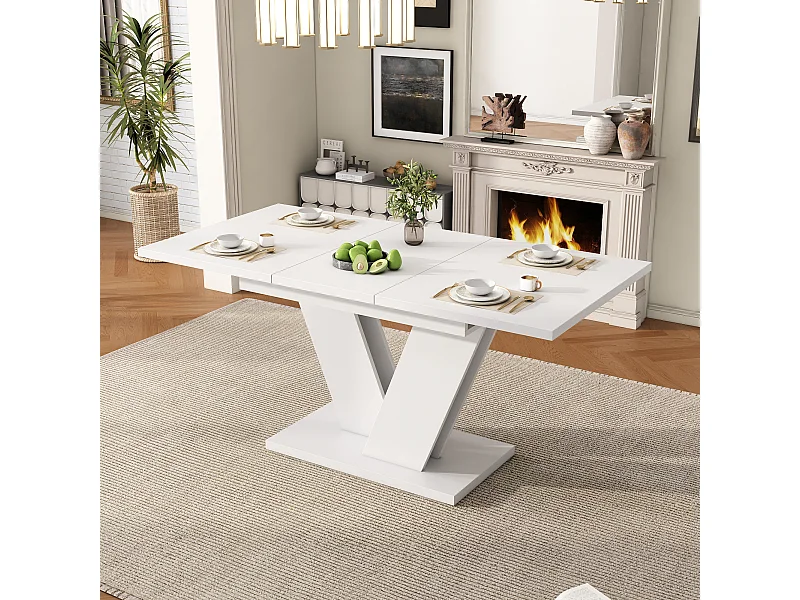 Table à manger extensible - 120/160 x 80 x 75 cm - pour 4-6 personnes - pieds en V - MDF - blanc