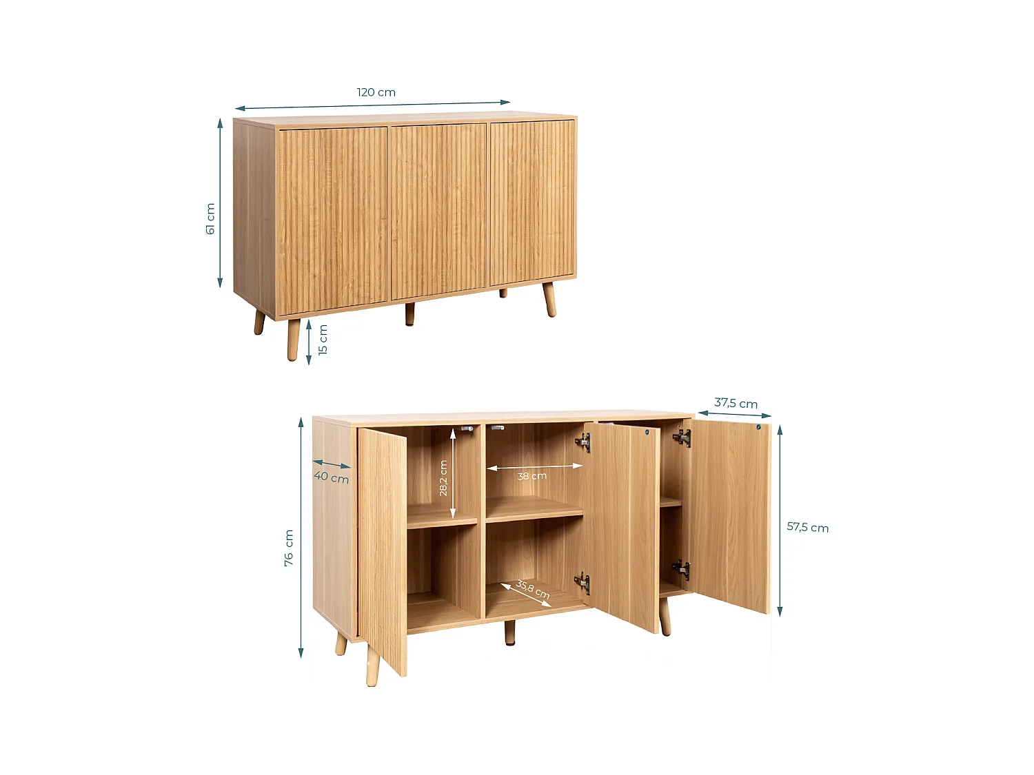 Aparador para Salón comedor en Color Roble Alba 120x40x76cm Renzo