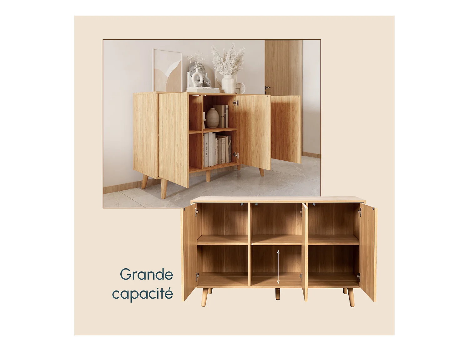 Aparador para Salón comedor en Color Roble Alba 120x40x76cm Renzo