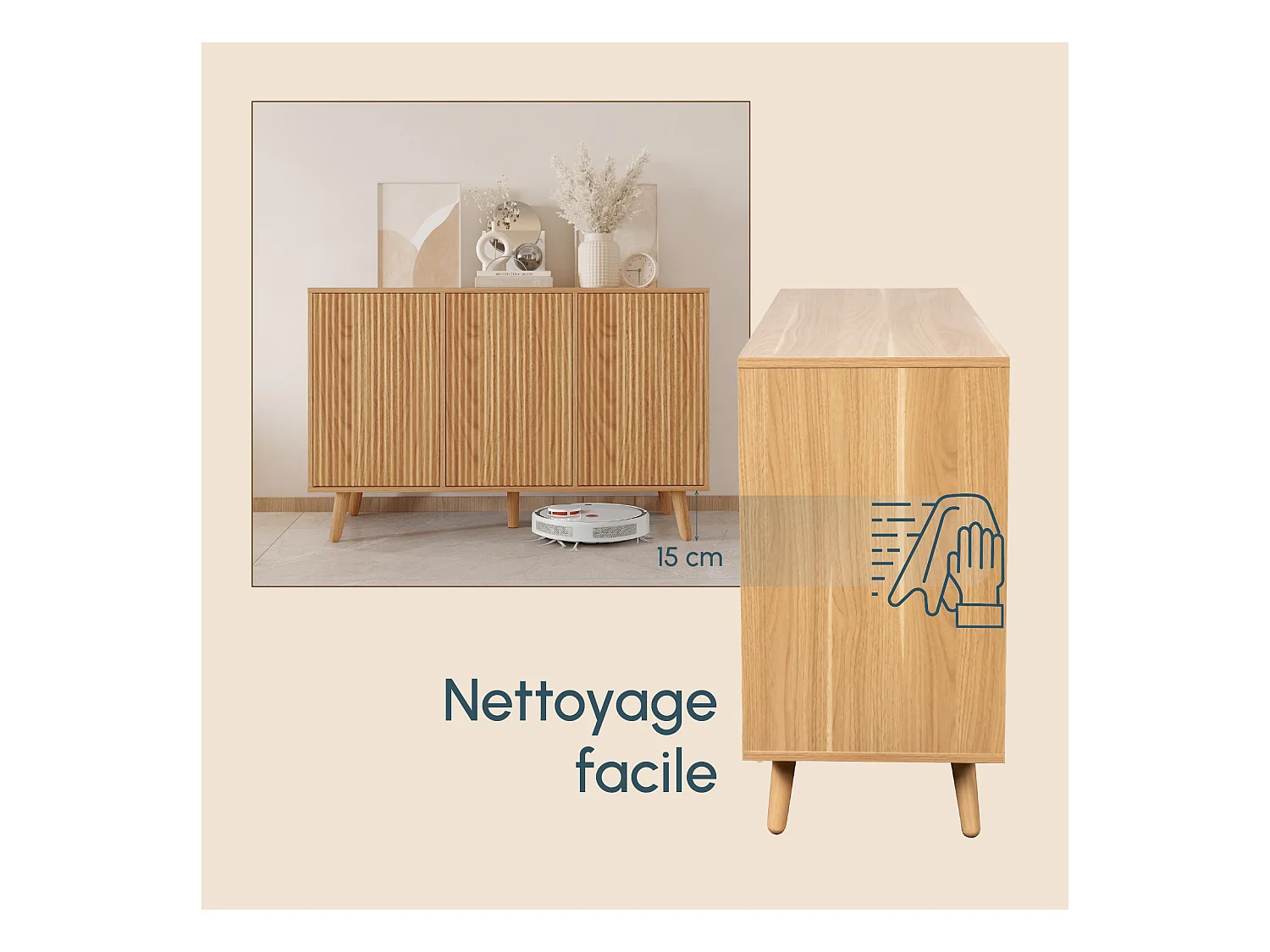 Aparador para Salón comedor en Color Roble Alba 120x40x76cm Renzo