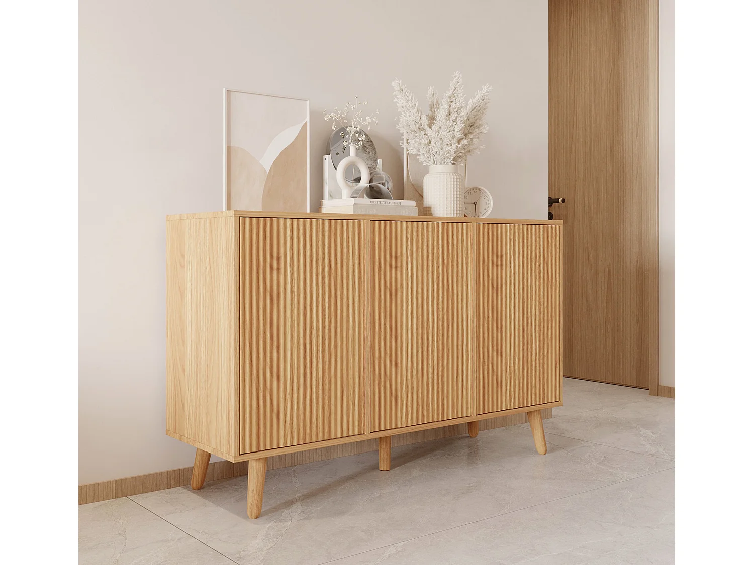 Bahut Buffet pour Salon Salle à manger en Coleur Chêne Alba 120x40x76cm Renzo