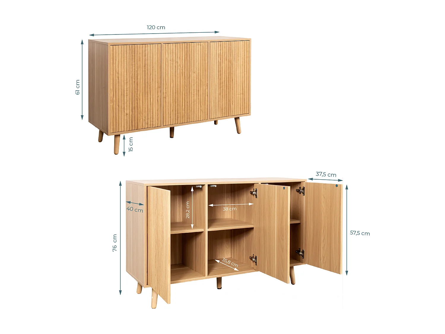 Bahut Buffet pour Salon Salle à manger en Coleur Chêne Alba 120x40x76cm Renzo