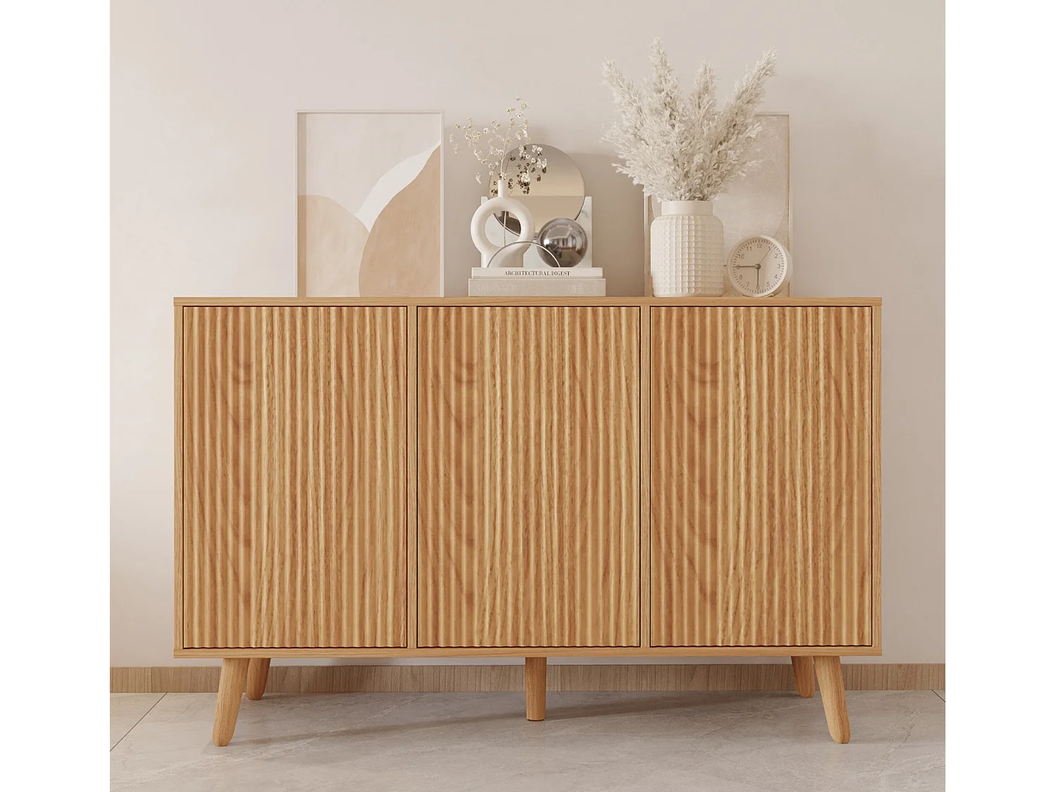 Bahut Buffet pour Salon Salle à manger en Coleur Chêne Alba 120x40x76cm Renzo