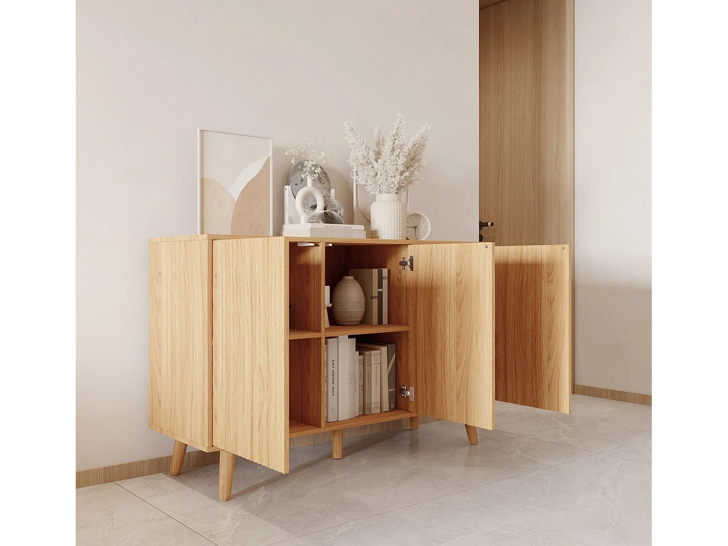 Bahut Buffet pour Salon Salle à manger en Coleur Chêne Alba 120x40x76cm Renzo