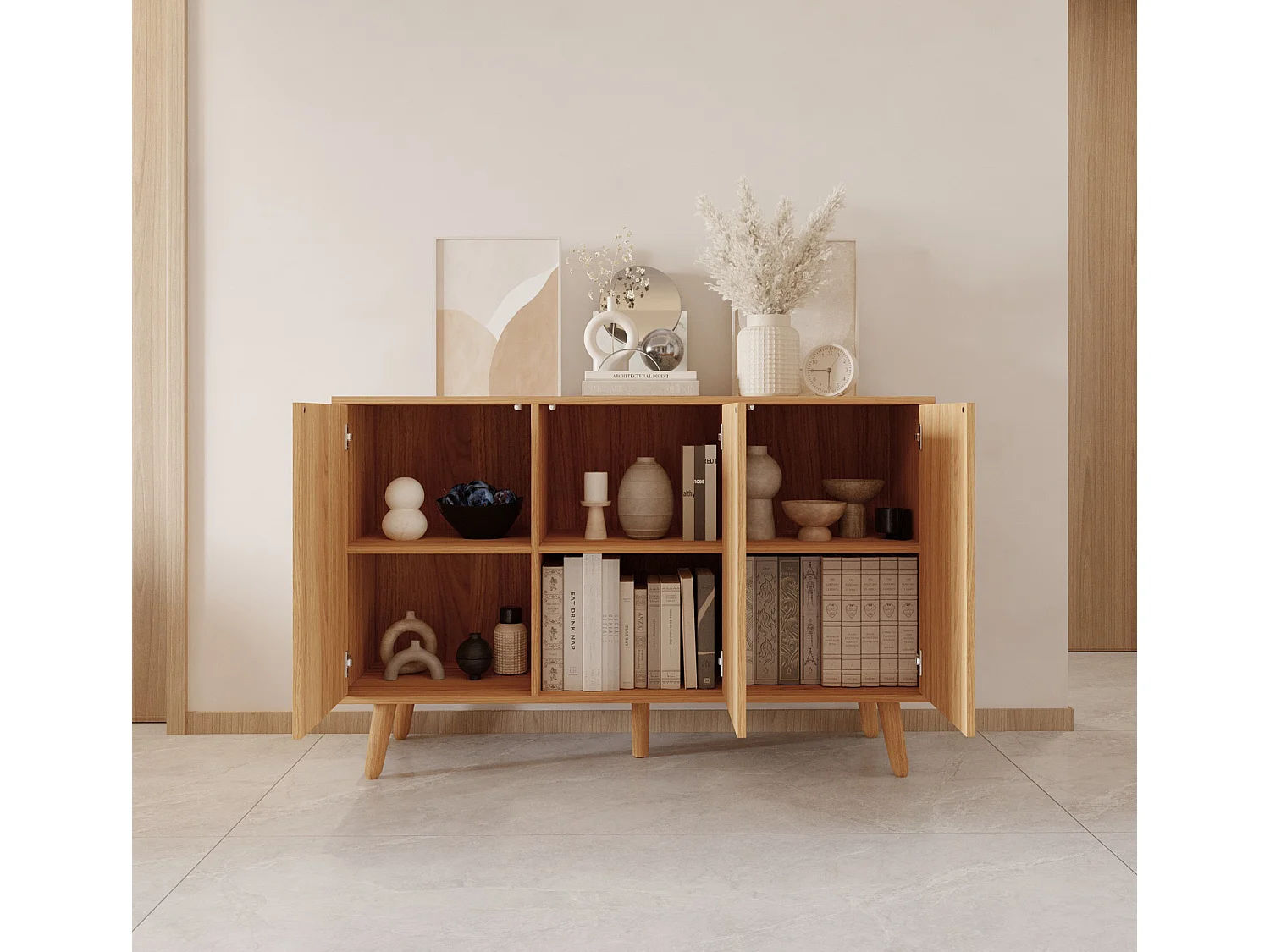 Bahut Buffet pour Salon Salle à manger en Coleur Chêne Alba 120x40x76cm Renzo