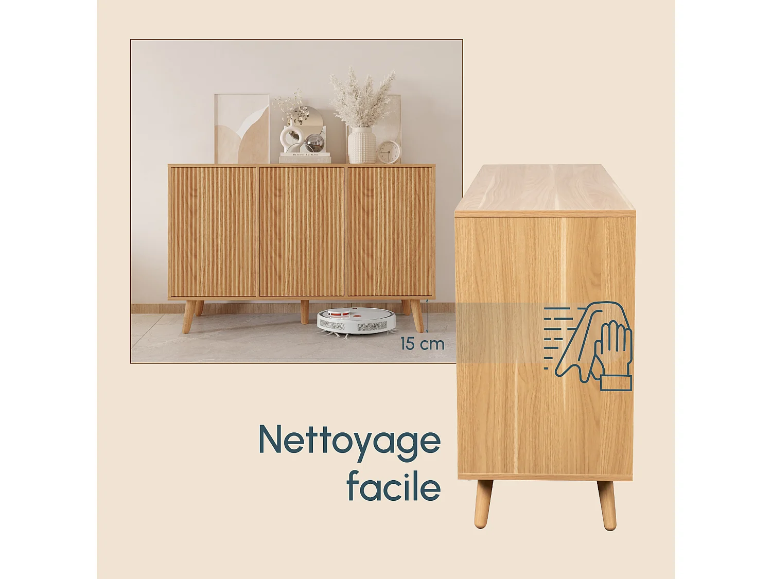 Bahut Buffet pour Salon Salle à manger en Coleur Chêne Alba 120x40x76cm Renzo