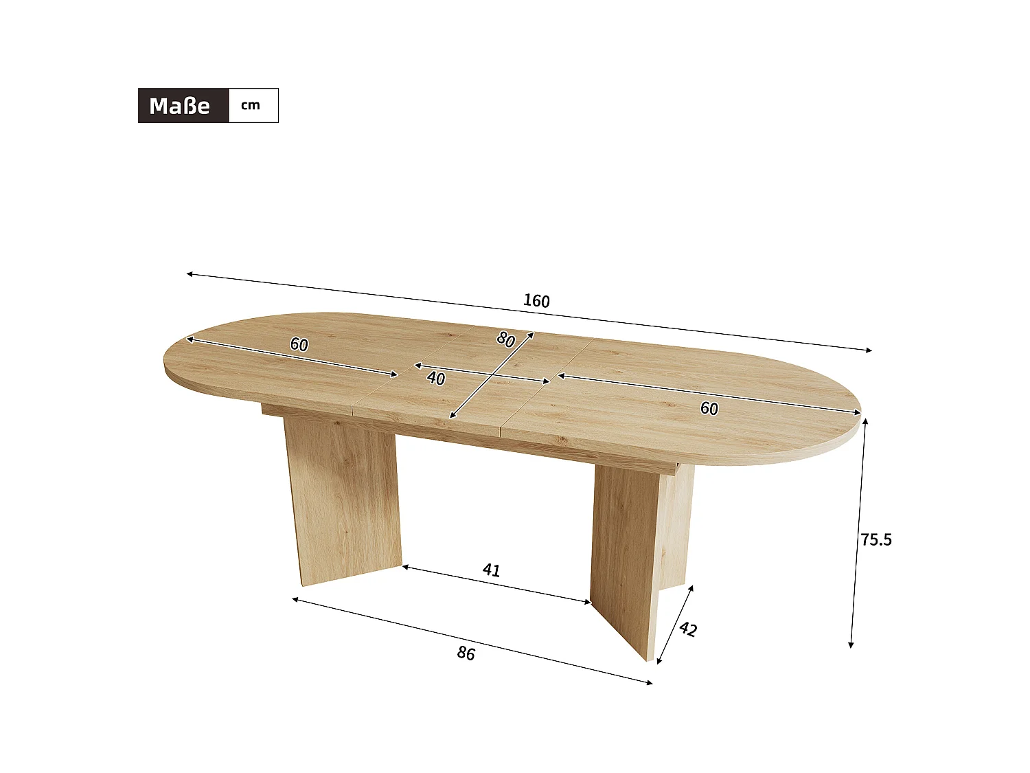 Table à manger extensible - 120/160 x 80 x 75.5 cm - pour 4 à 6 personnes - style simple - MDF - naturel