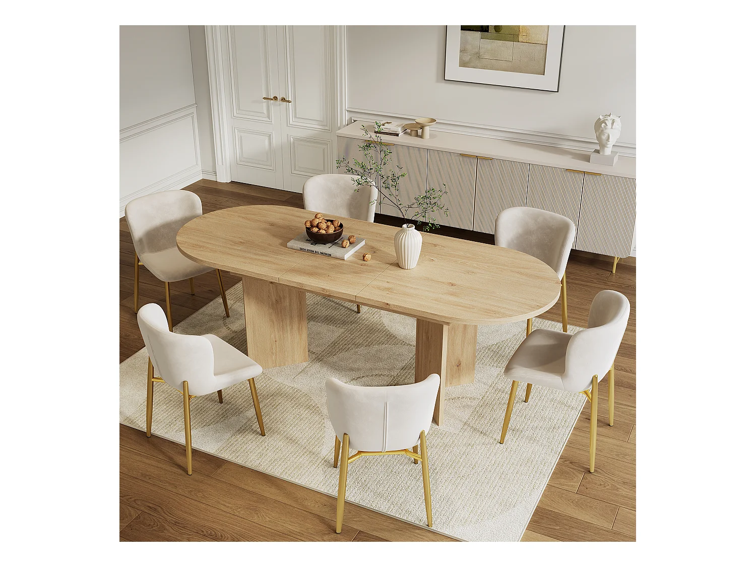 Table à manger extensible - 120/160 x 80 x 75.5 cm - pour 4 à 6 personnes - style simple - MDF - naturel