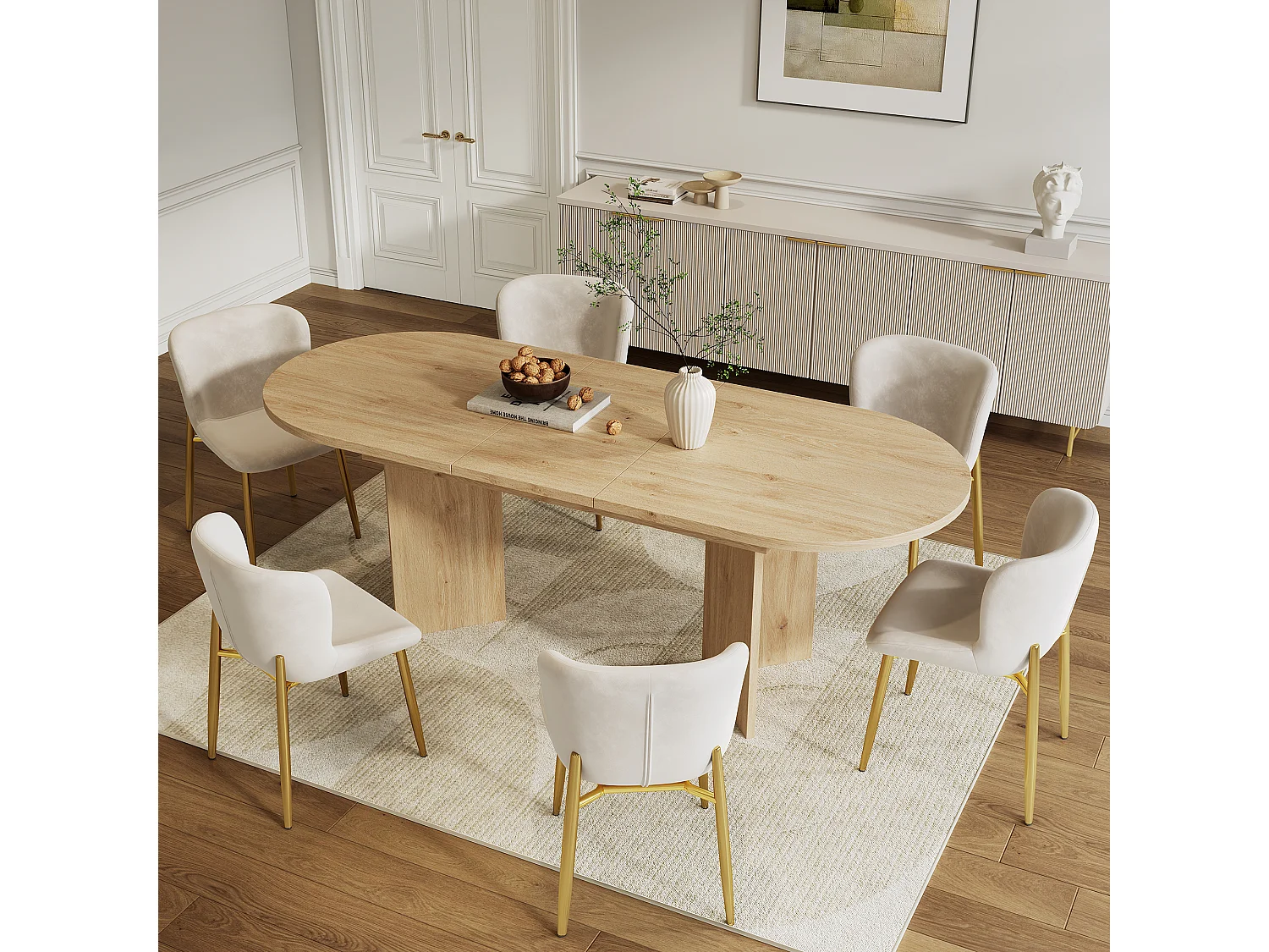 Table à manger extensible - 120/160 x 80 x 75.5 cm - pour 4 à 6 personnes - style simple - MDF - naturel