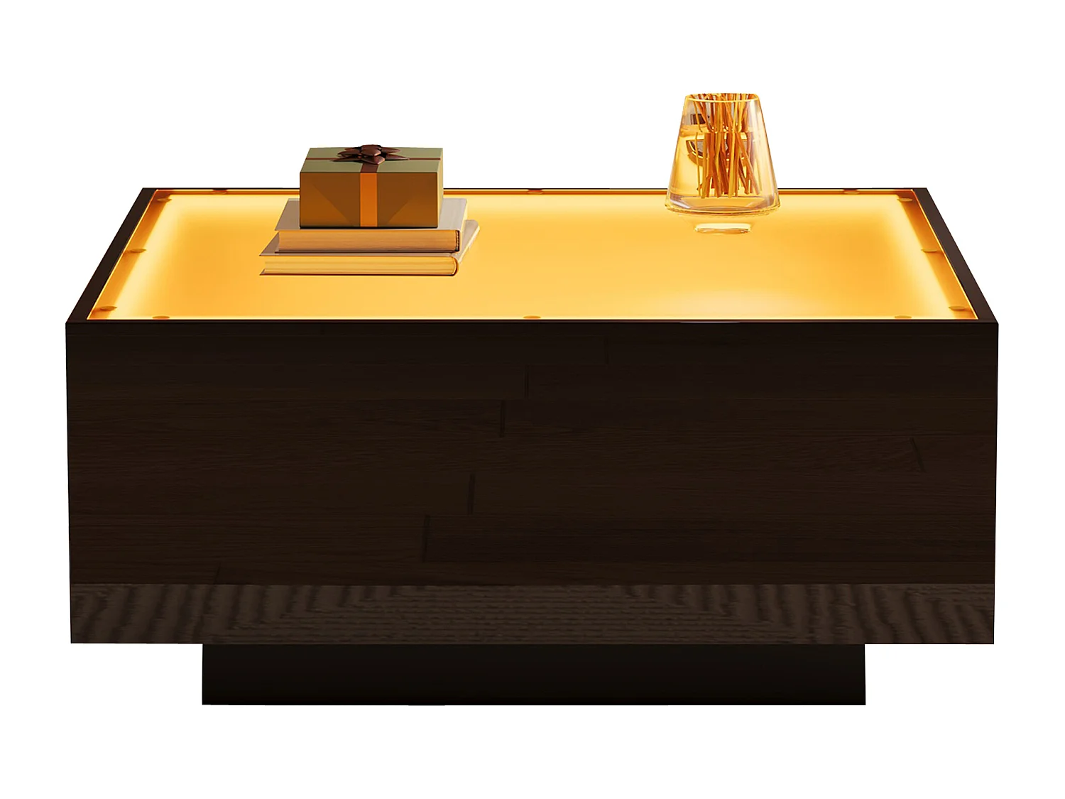 Table basse brillante - 70 x 70 x 36cm - avec plateau en verre + Leds - aggloméré - noir