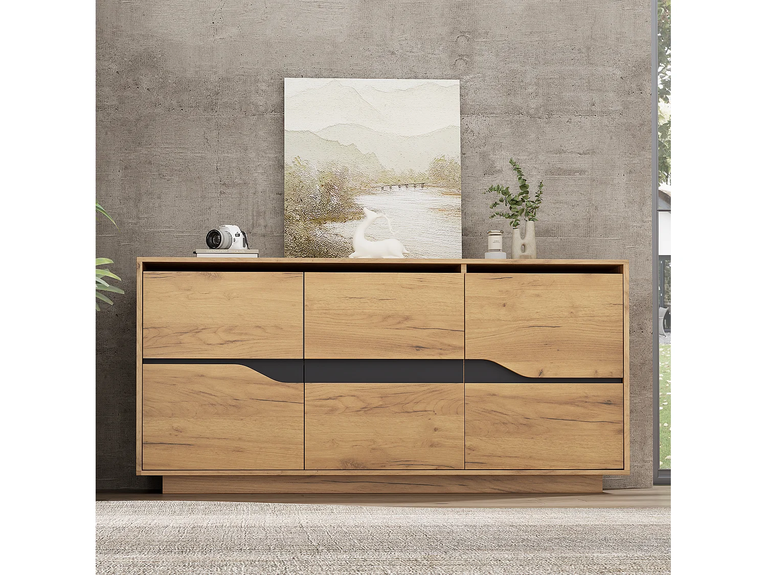 Woonkamer dressoir - 140 x 40 x 76cm - met 3 deuren - bank dressoir - spaanplaat - naturel