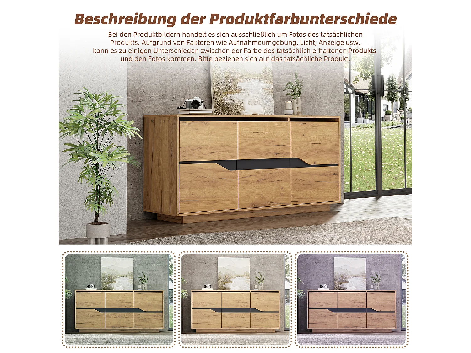 Skænk til stuen – 140 x 40 x 70 cm – 3 låger – skab ved siden af ​​sofaen – spånplade – finish i naturtræslook
