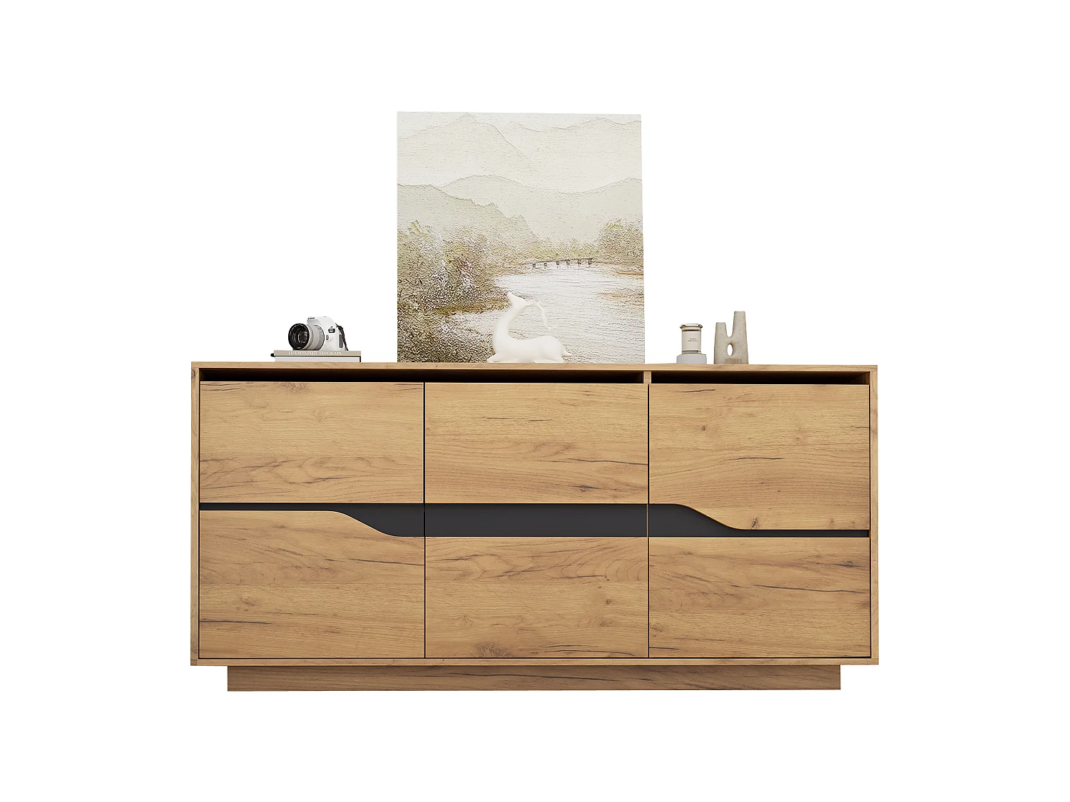 Skænk til stuen – 140 x 40 x 70 cm – 3 låger – skab ved siden af ​​sofaen – spånplade – finish i naturtræslook