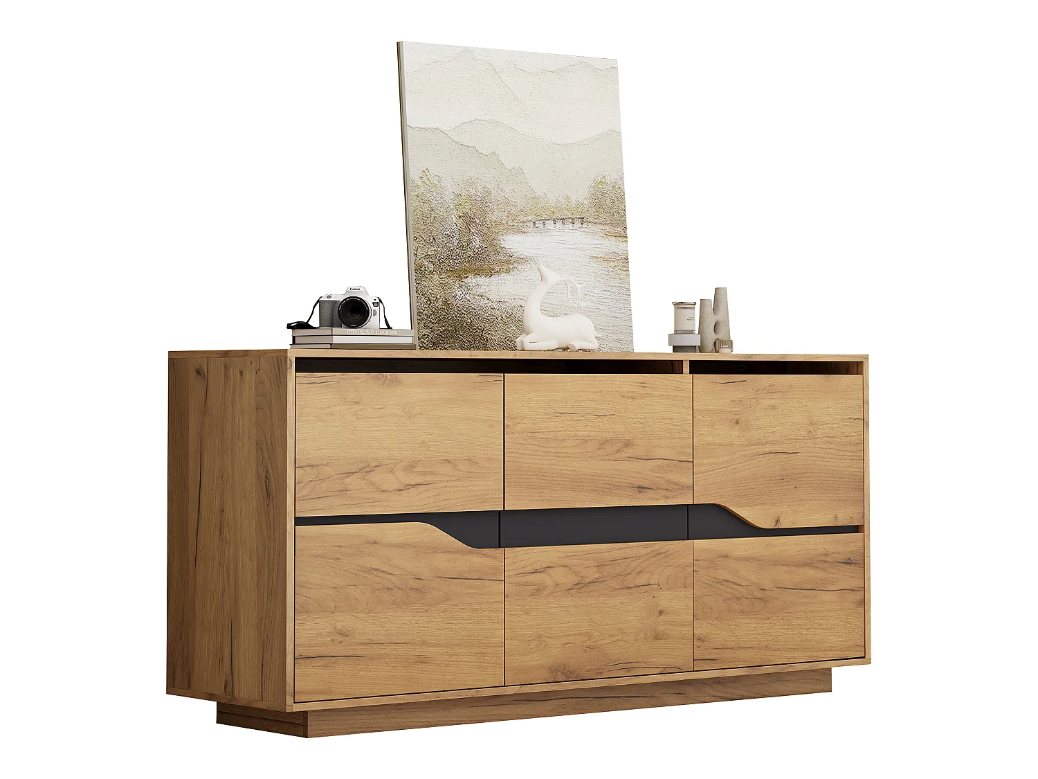 Skænk til stuen – 140 x 40 x 70 cm – 3 låger – skab ved siden af ​​sofaen – spånplade – finish i naturtræslook