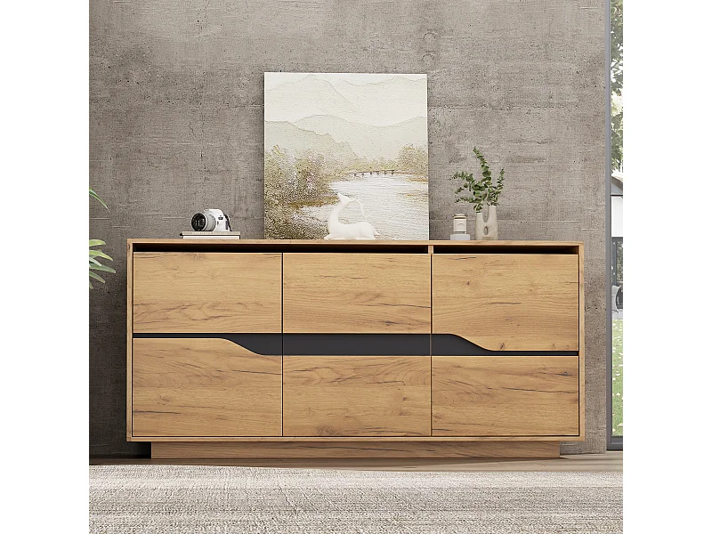 Woonkamer dressoir - 140 x 40 x 76cm - met 3 deuren - bank dressoir - spaanplaat - naturel
