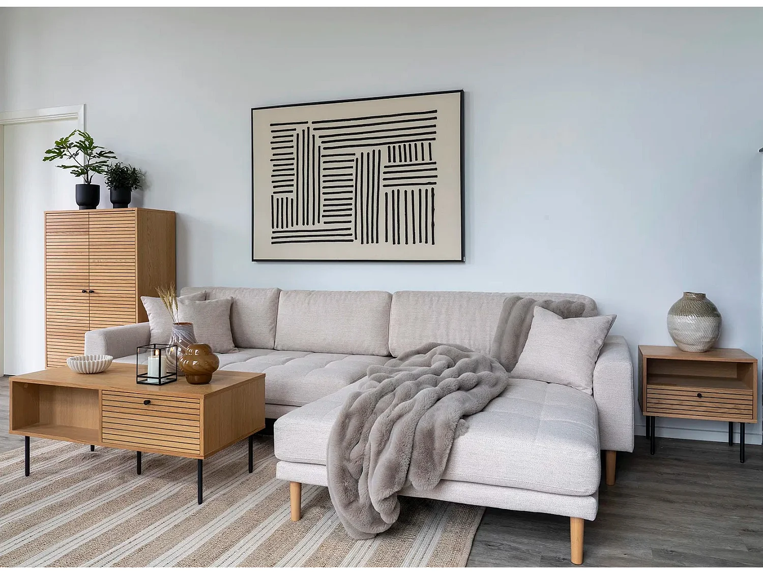 Mesa de centro Kyoto - Mesa de centro, chapa de roble, patas de metal negro, 2 cajones 50x100x45 cm