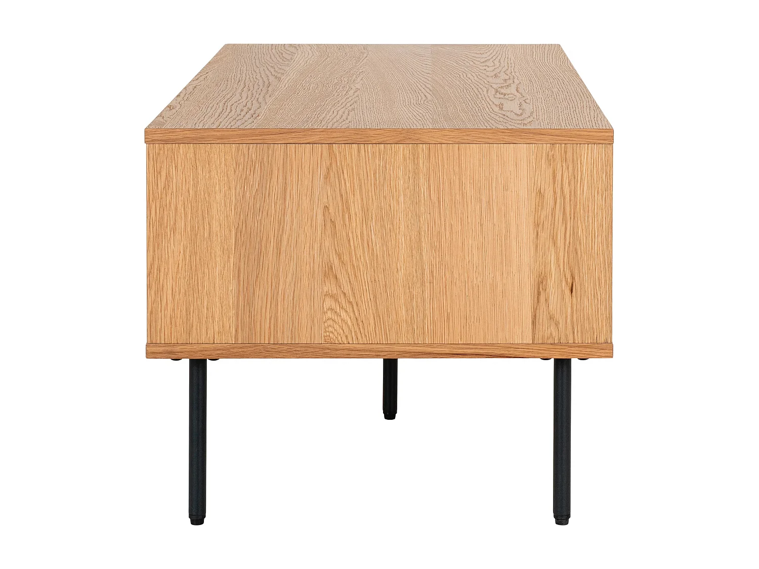 Mesa de centro Kyoto - Mesa de centro, chapa de roble, patas de metal negro, 2 cajones 50x100x45 cm