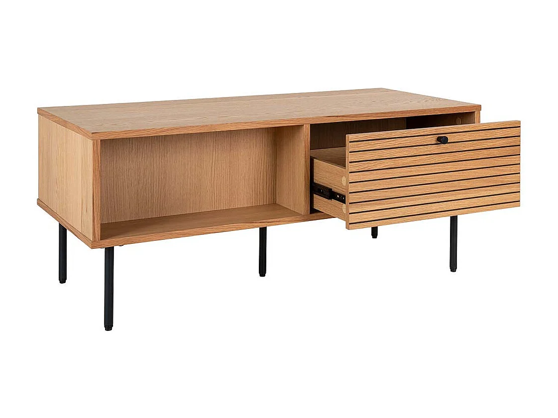 Babou laag TV-meubel 2 laden 2 nissen licht eikenhout-Kleur Beige