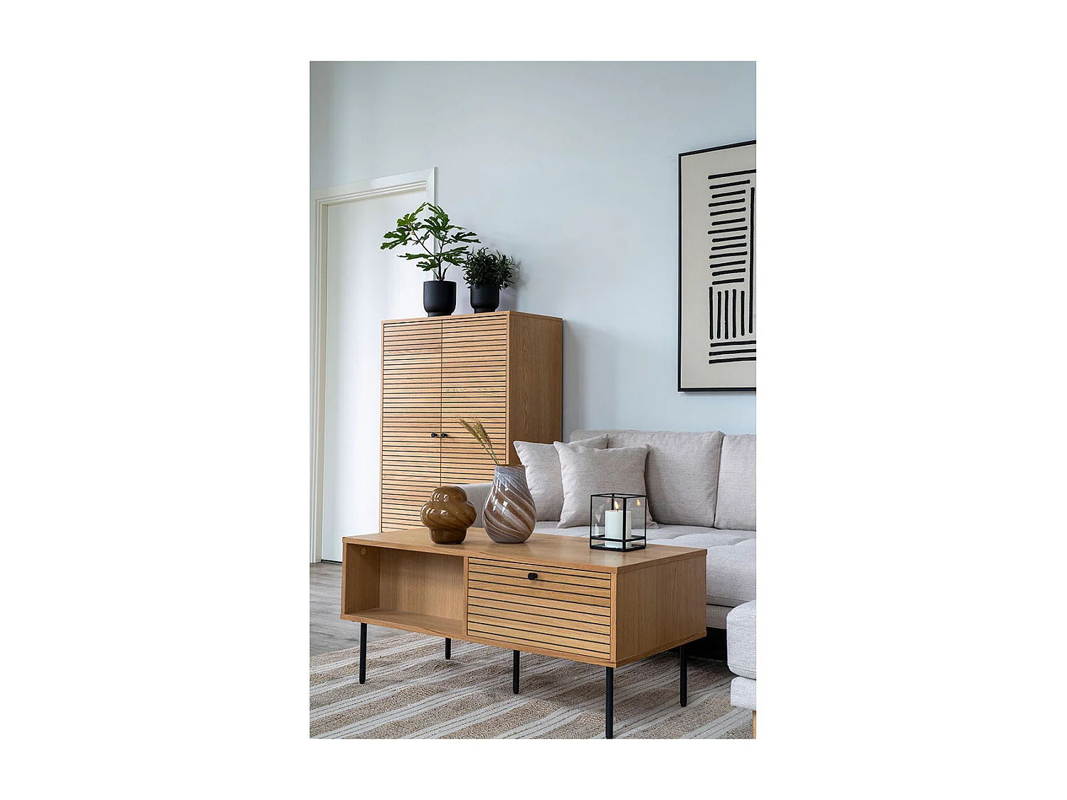 Babou laag TV-meubel 2 laden 2 nissen licht eikenhout-Kleur Beige