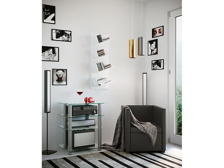 Lansi Étagère murale avec 4 tablettes inclinées, blanc.