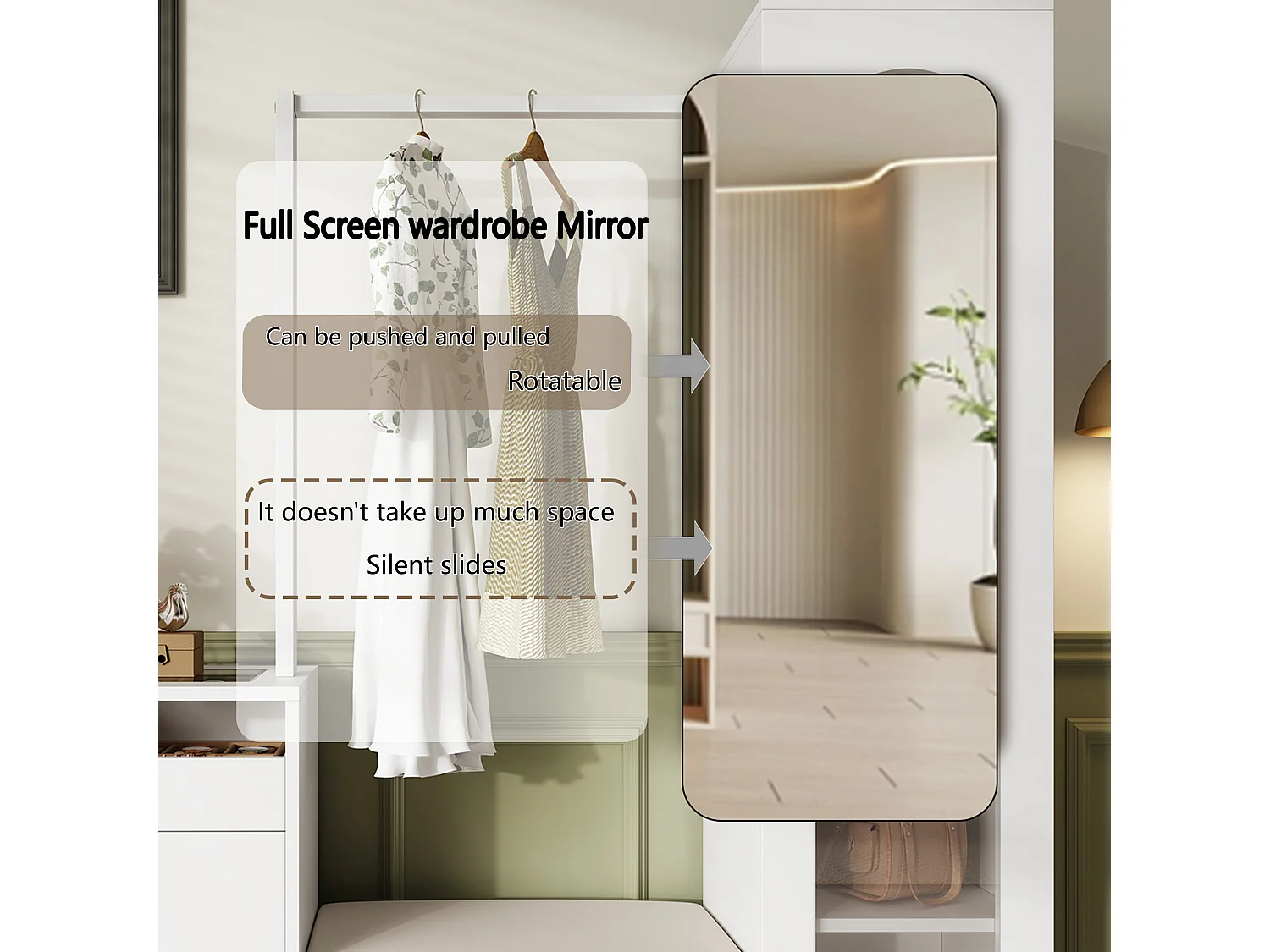 Vestiaire 6 en 1 - 163 x 35 x 161 cm - miroir + banc et meuble à chaussures + vitrine + Leds - aggloméré - blanc