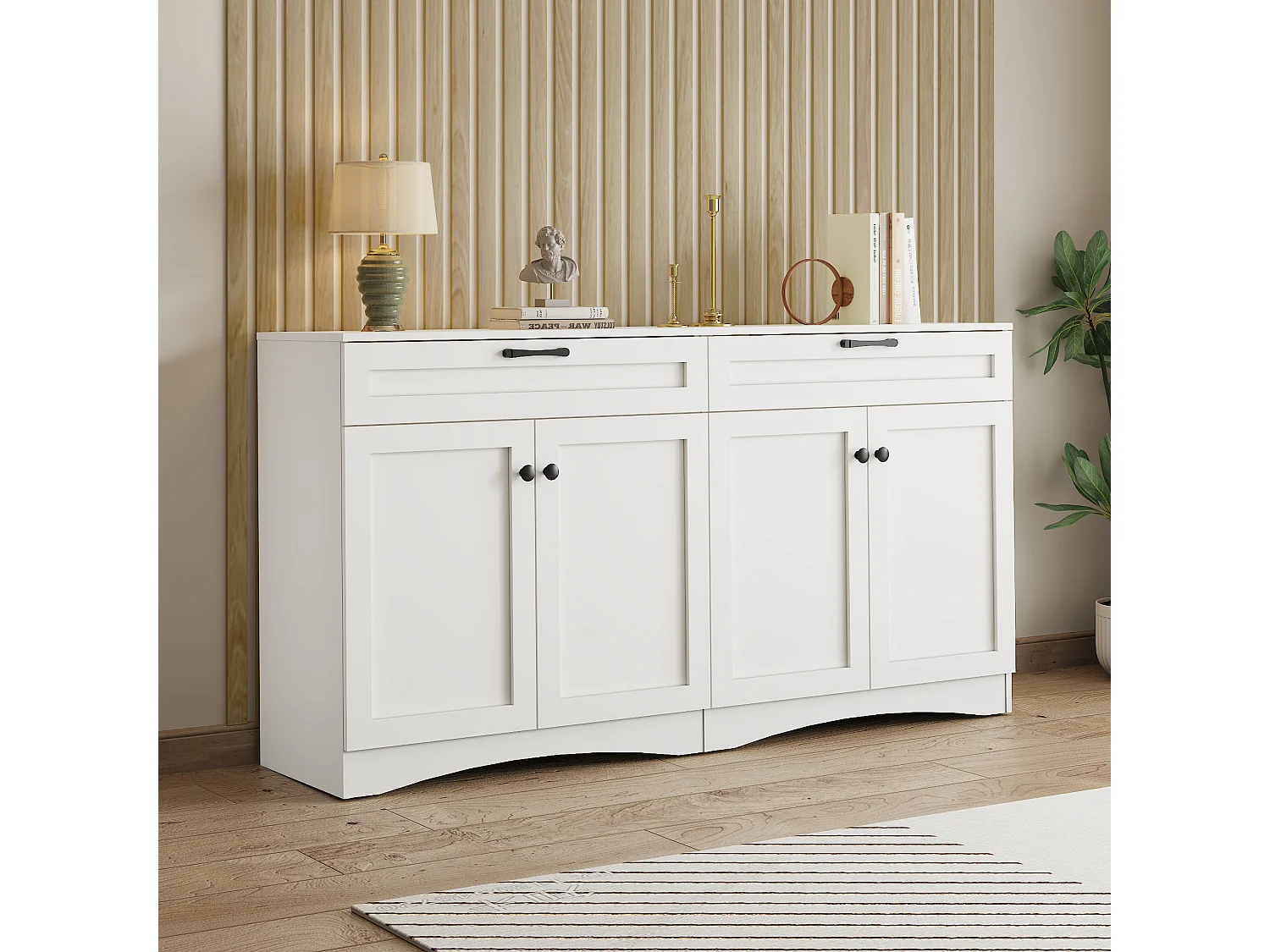 Wohnzimmer Sideboard - 160 x 40 x 85 cm - mit 2 Schubladen + 4 Türen - Beistelltisch - Spanplatte - Weiß