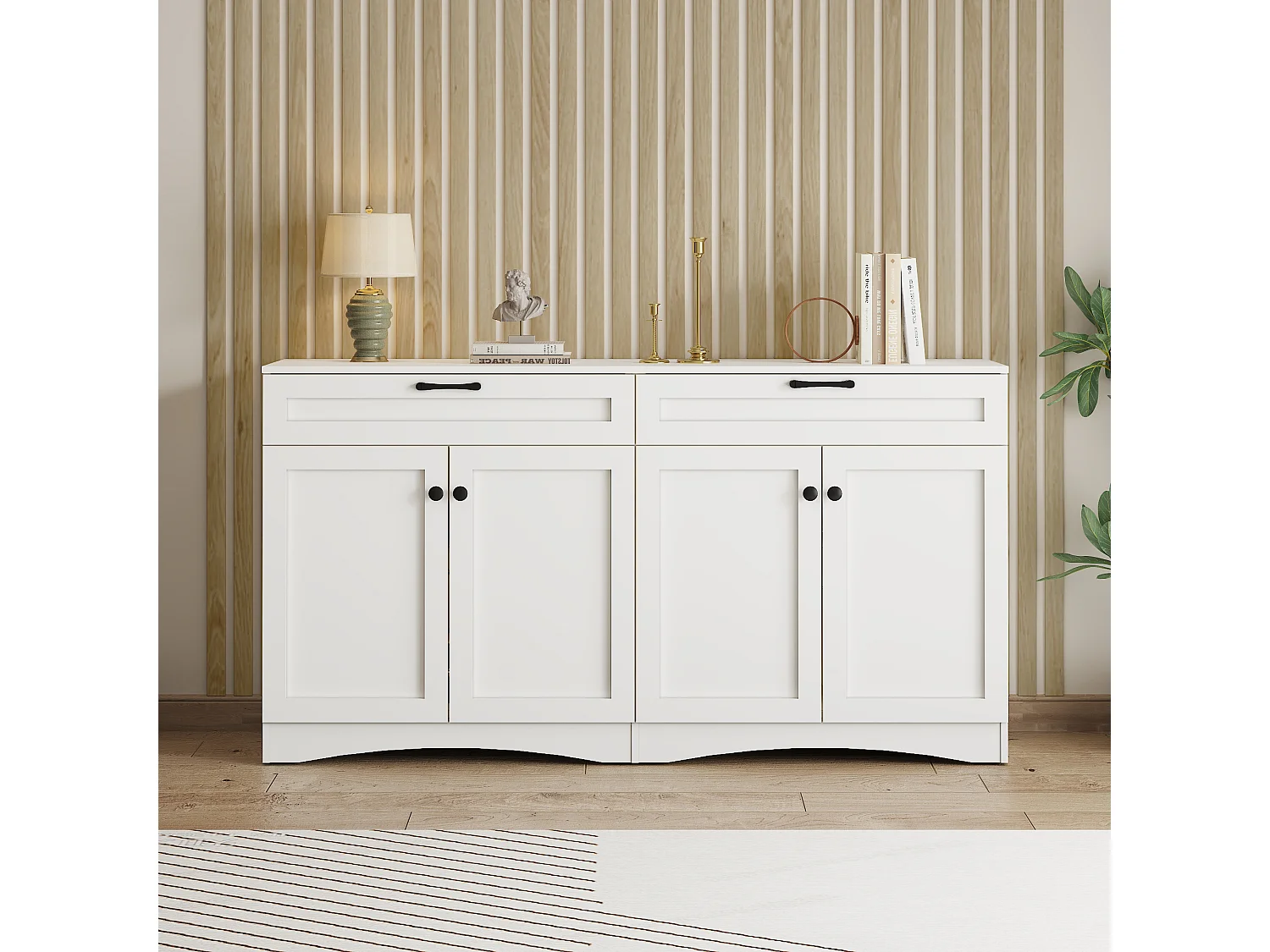 Wohnzimmer Sideboard - 160 x 40 x 85 cm - mit 2 Schubladen + 4 Türen - Beistelltisch - Spanplatte - Weiß