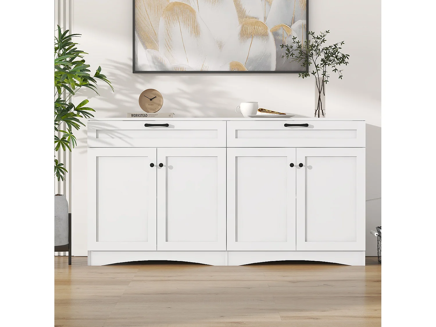 Wohnzimmer Sideboard - 160 x 40 x 85 cm - mit 2 Schubladen + 4 Türen - Beistelltisch - Spanplatte - Weiß